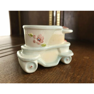 Vintage Mid-20th Century Ceramic Baby Stroller Carriage Hand-Painted Floral